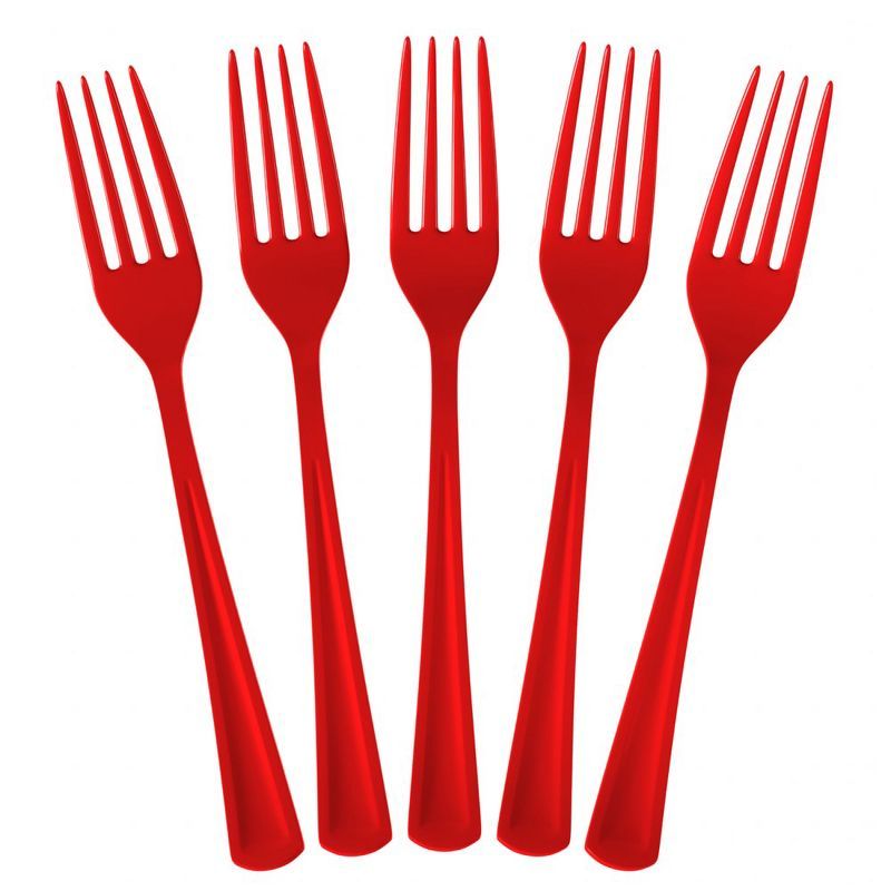 Heavy Duty Red Plastic Disposable Forks - 100 Count