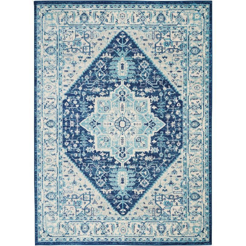 Ivory/Navy 4' x 6' Synthetic Easy Care Rectangular Rug