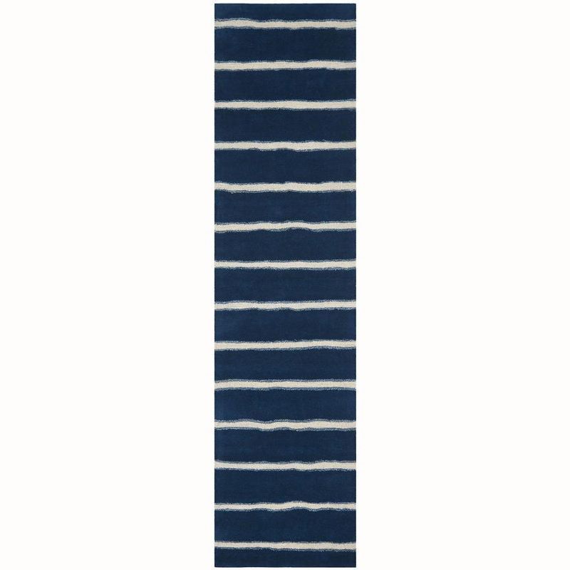 Martha Stewart Navy and White Wool Stripe Runner Rug