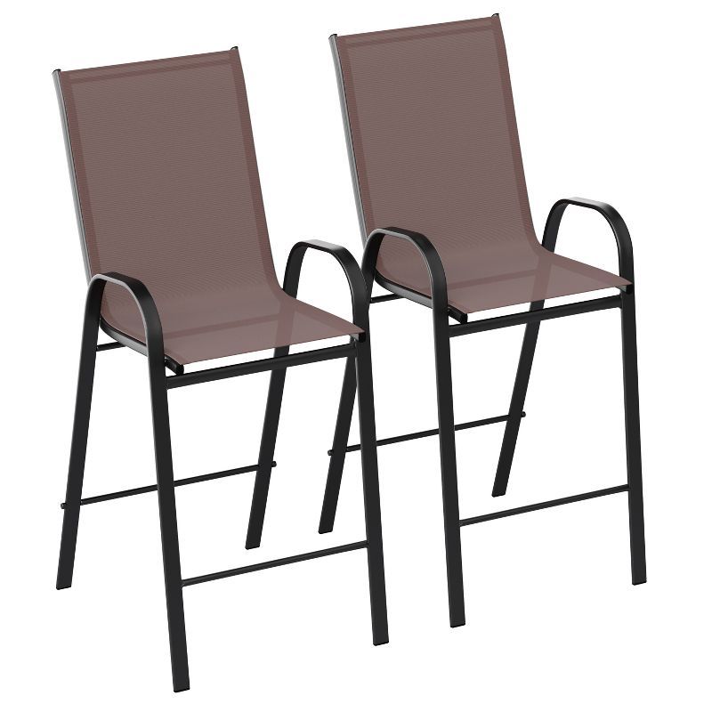 Brown Metal Frame Outdoor Barstools with Flex Comfort Material