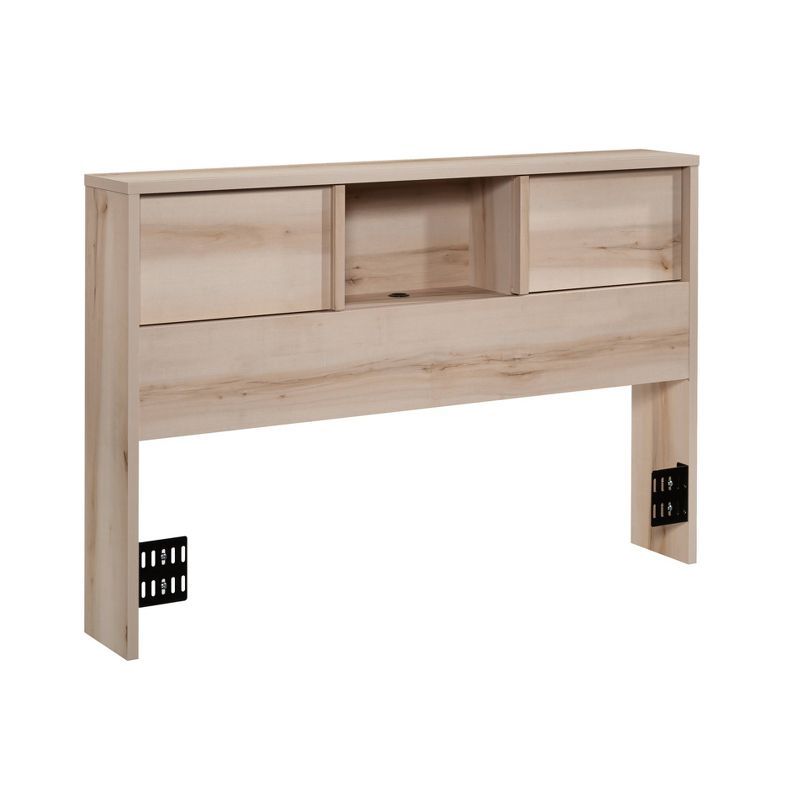 Full/Queen Light Brown Wood Bookcase Headboard with Storage