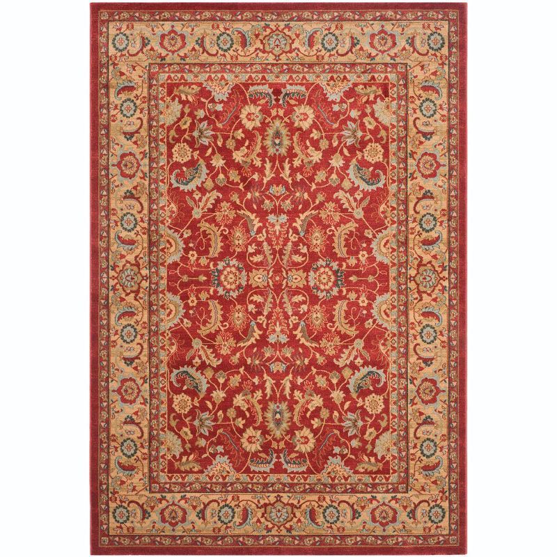 Red and Natural Rectangular Synthetic Persian Area Rug