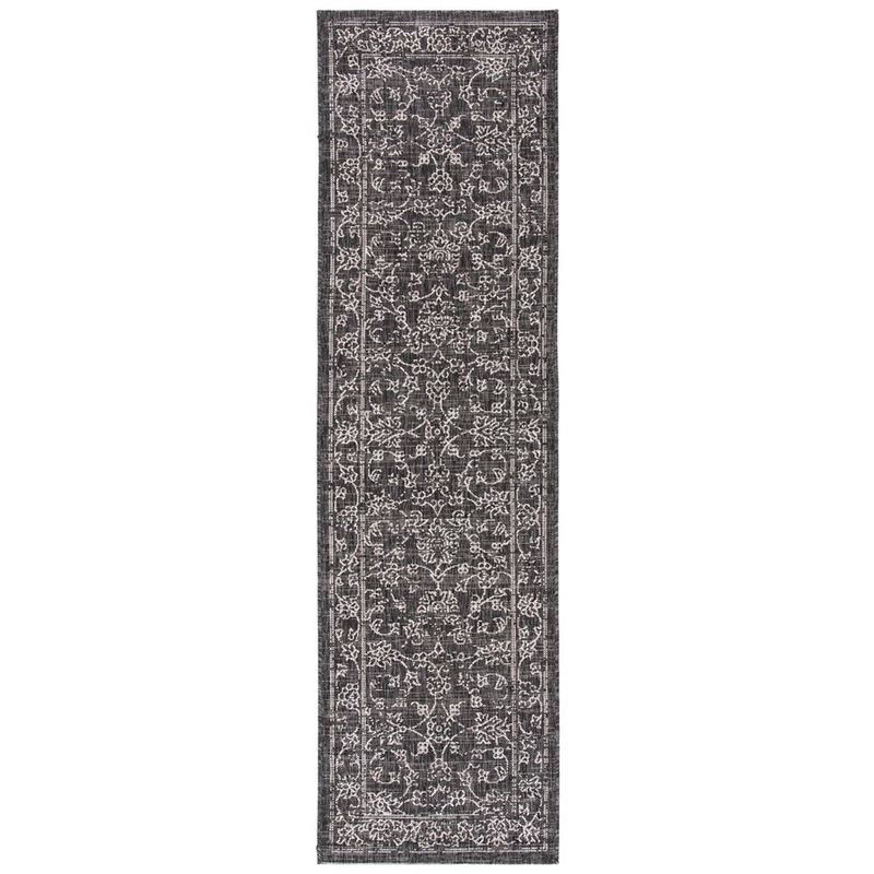 Easy-Care Black Synthetic Indoor/Outdoor Runner Rug, 2'3" x 14'