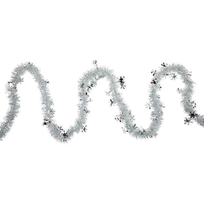 12' White and Silver Tinsel Christmas Garland with Snowflakes