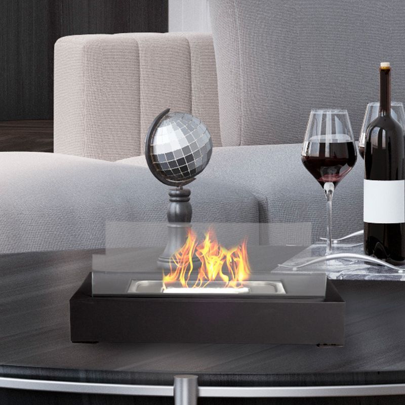 Black Rectangular Gel Fuel Tabletop Fireplace with Glass