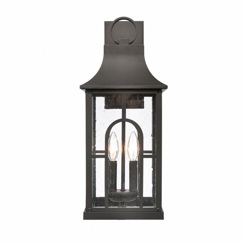 Triumph Textured Black Swing Arm Lantern with Seedy Glass Shade