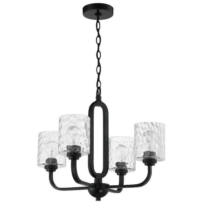 Flat Black 4-Light Chandelier with Clear Hammered Glass Shades