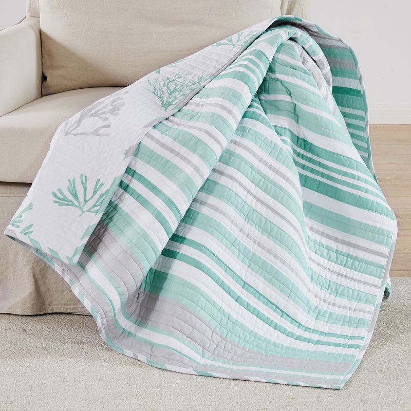 Truro Coastal Teal and Grey Reversible Cotton Throw