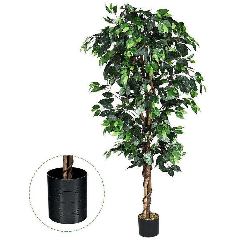 6-Foot Green Artificial Ficus Silk Tree with Wood Trunks