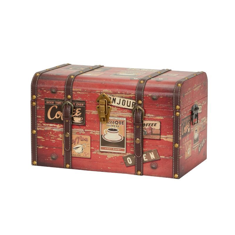 Medium Coffee Shop Decorative Storage Trunk with Leather Straps