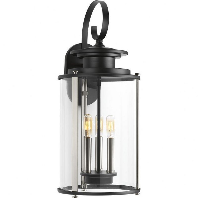 Large Black Bronze Lantern Sconce with Clear Glass Shades