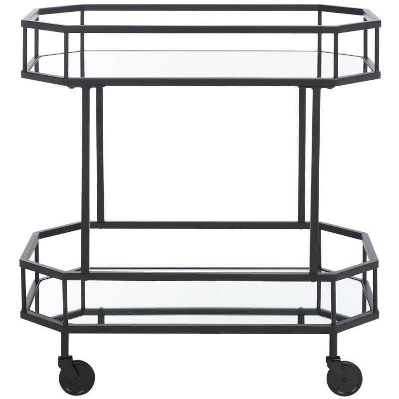 Gatsby Glam Sleek Black Mirrored Octagonal Bar Cart with Casters