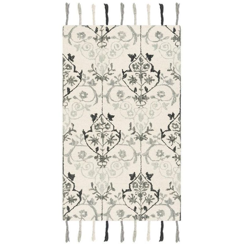 Hand-Knotted Ivory Wool Suzani Area Rug 3' x 5'