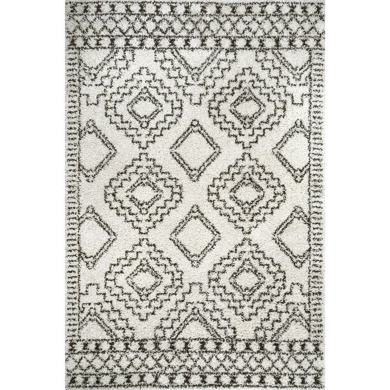 Lacey Moroccan Geometric Off-White Shag Area Rug, 5'3" x 7'7"