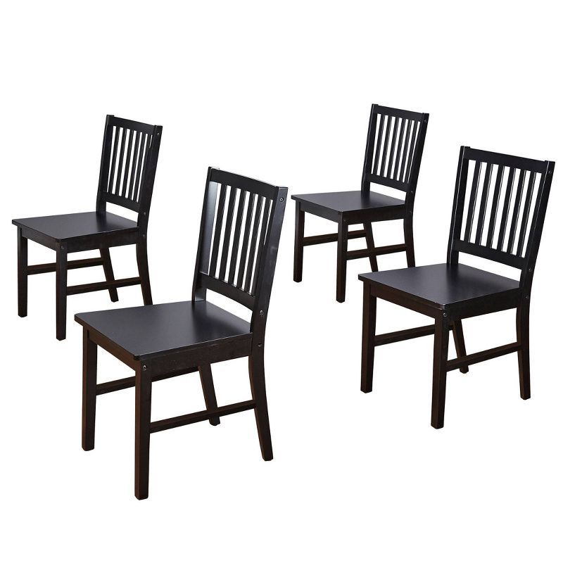 Set of 4 Black Rubberwood Slat Back Dining Chairs