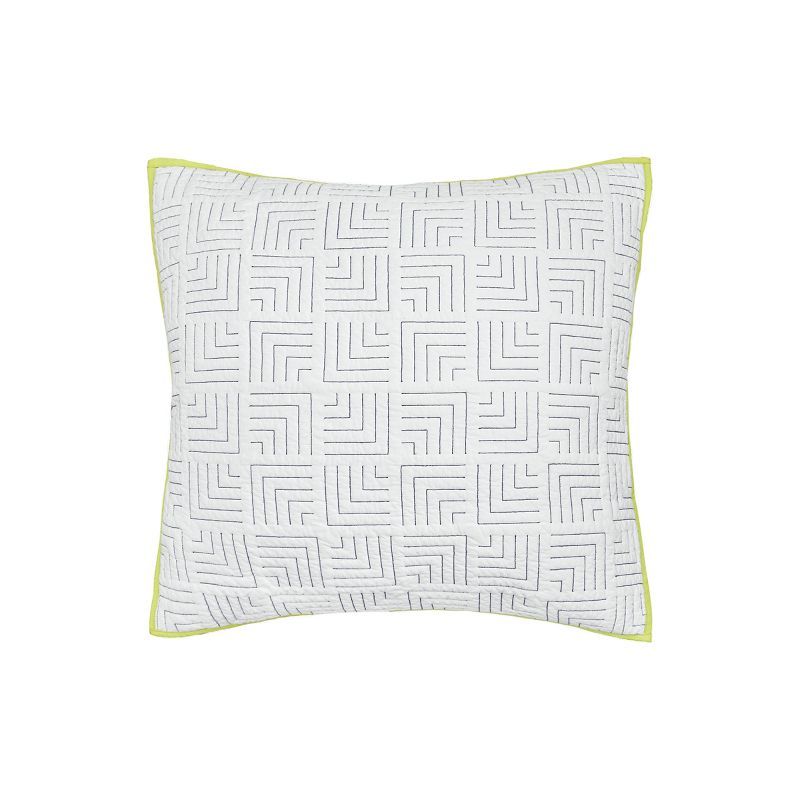 Spencer 26" x 26" White Cotton Euro Sham with Citron Trim