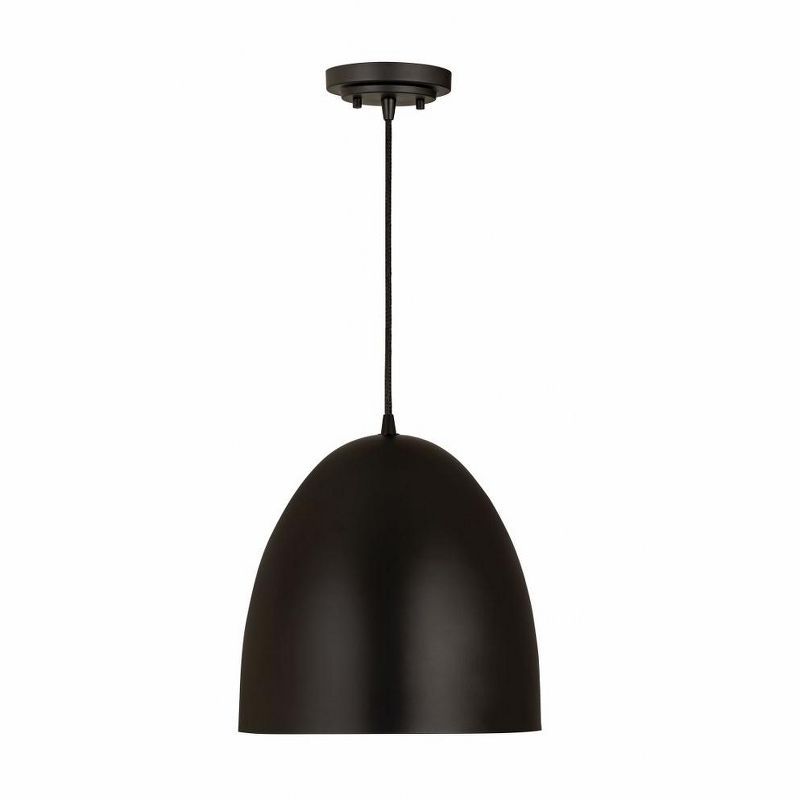 Matte Black Farmhouse Dome Pendant with Braided Cord