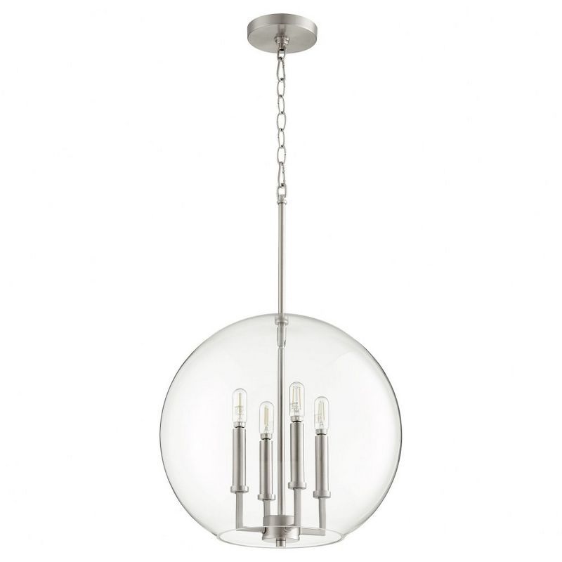 Satin Nickel 16" Globe Pendant Light with Glass Shade