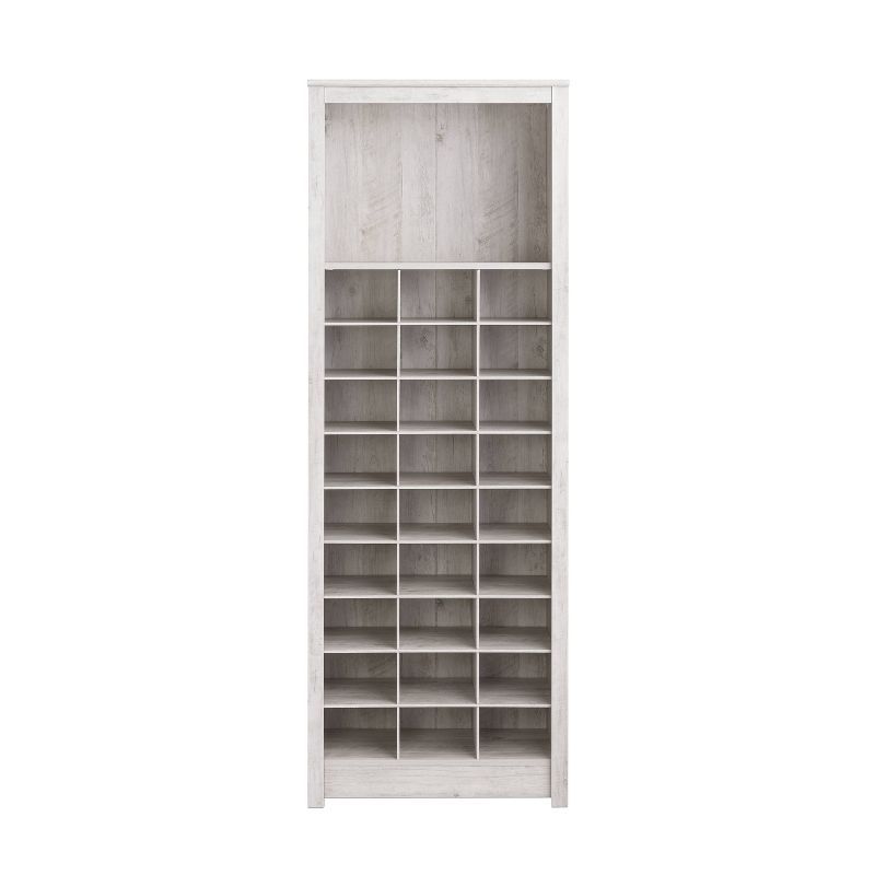 Washed White Tall Wood Wall Mounted Shoe Cabinet