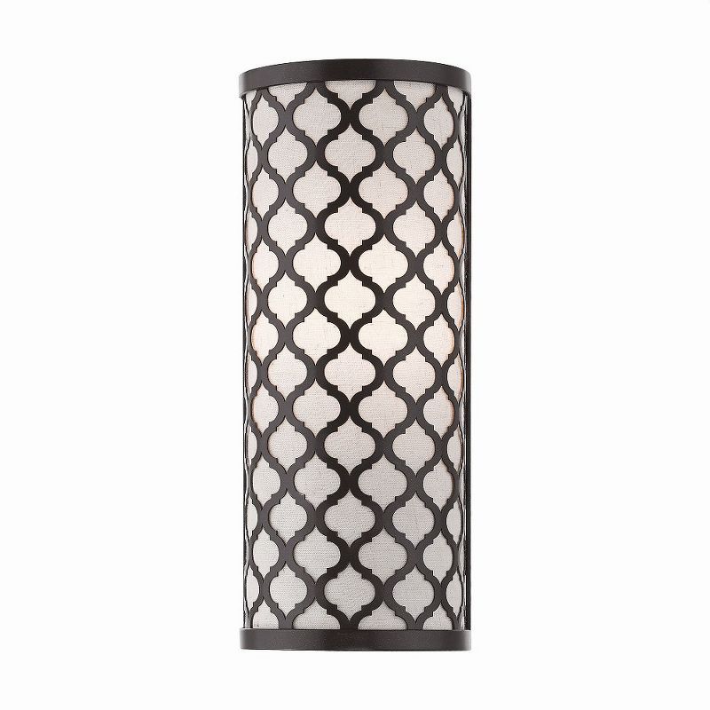 English Bronze Dimmable Wall Sconce with Fabric Shade