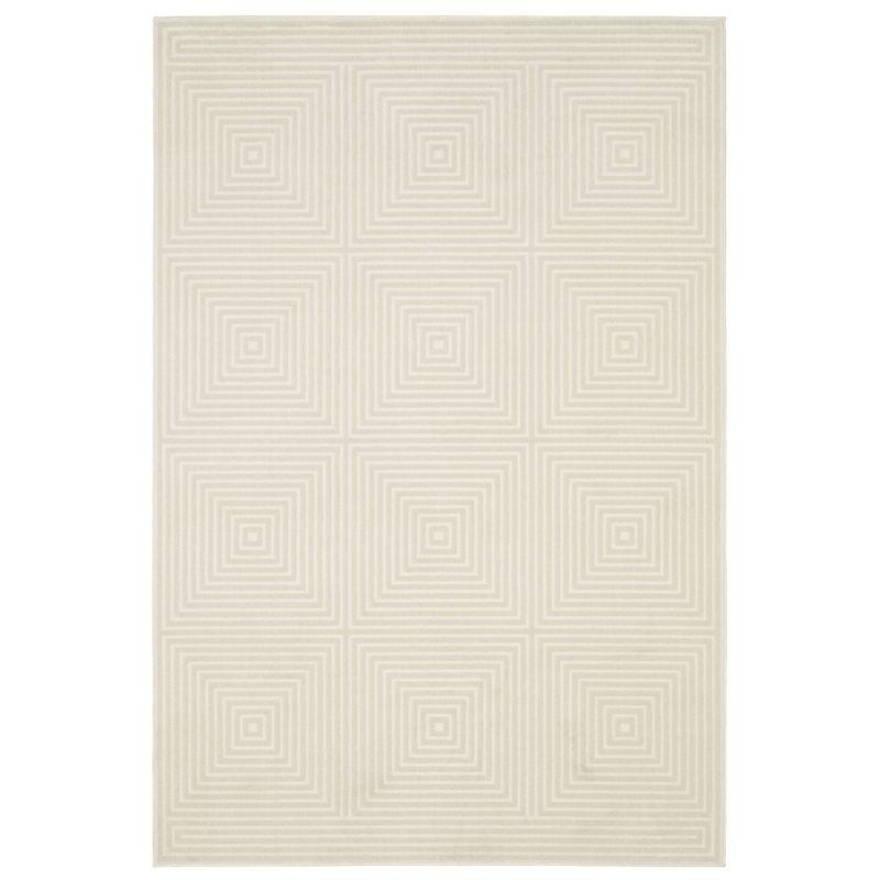 Ivory Geometric Rectangular Synthetic Area Rug 5'3" x 7'6"