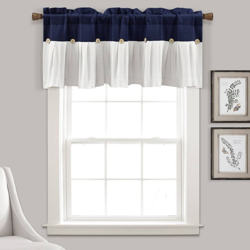 Navy and Off-White Cotton Blend Button Detail Valance