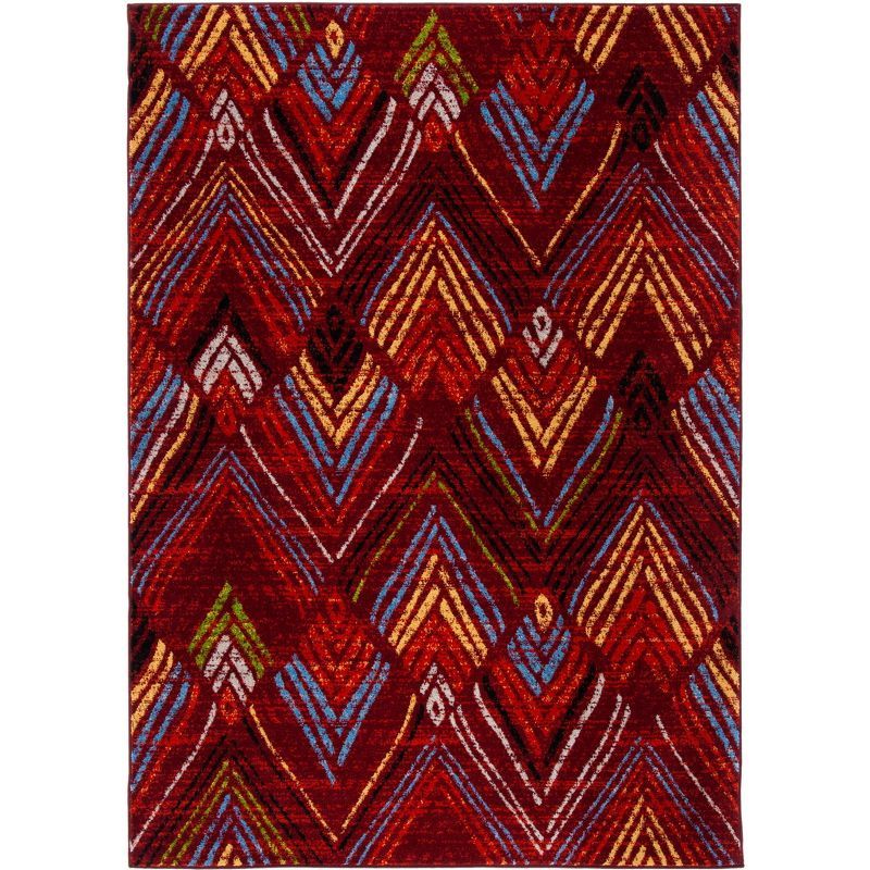 Red and Terracotta Geometric Synthetic Area Rug