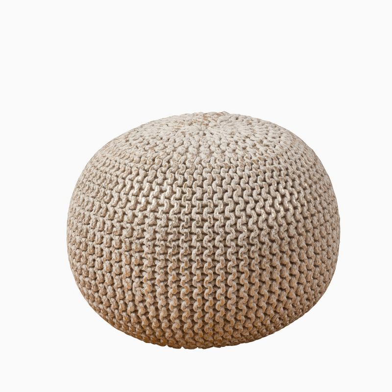 Gold Cotton Tufted Round Rope Pouf with Storage