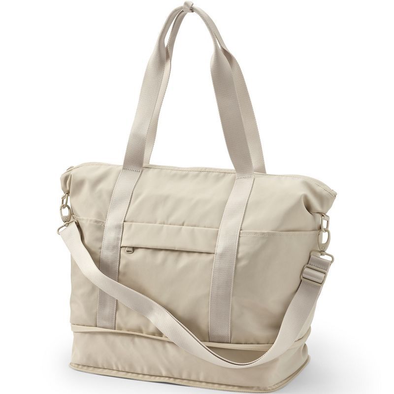 Tan Nylon Convertible Crossbody Tote Bag with Zip Closure