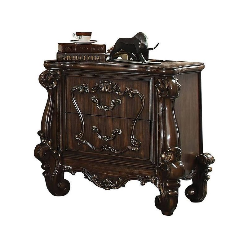 Versailles Cherry Oak 2-Drawer Nightstand with Scrolled Legs