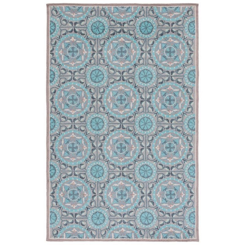 Mint Aqua Floral Hand-Hooked Synthetic Area Rug 6' x 9'