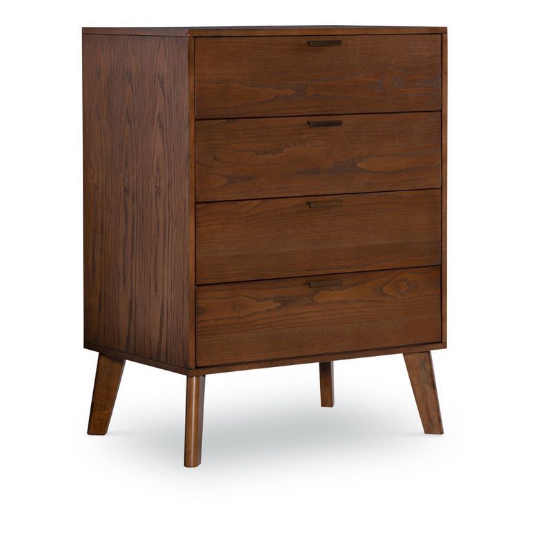 Reid Mid-Century Vertical 4-Drawer Walnut Chest with Bronze Hardware