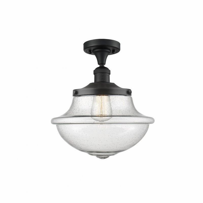 Matte Black Semi-Flush Mount Light with Seedy Glass Shade