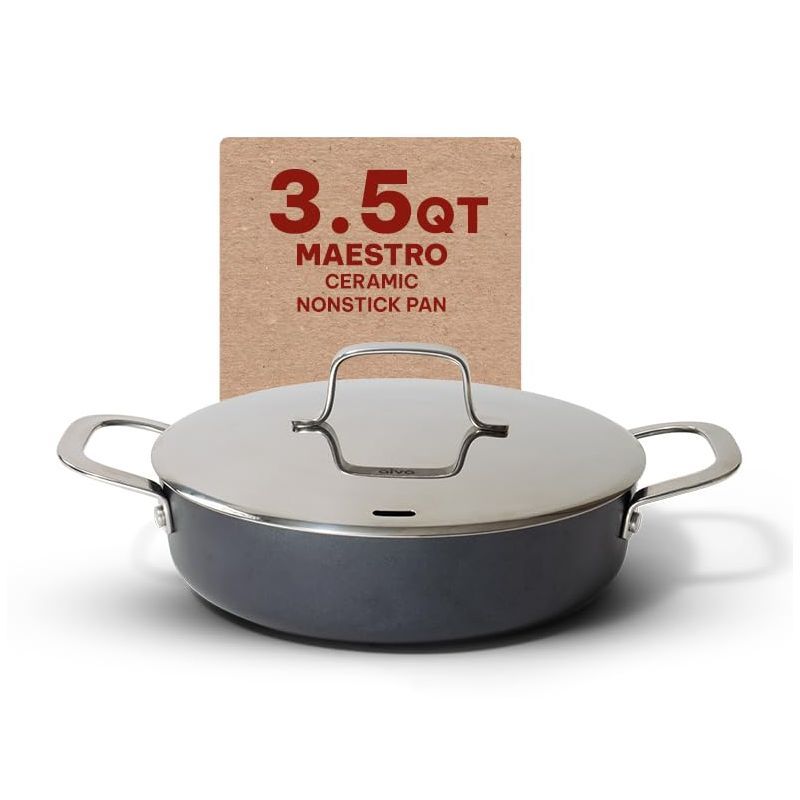 Alva Maestro Ceramic Nonstick Saute Frying Pan Skillet with Lid, Non Toxic, Oven & Dishwasher Safe, 9.5", 112 Oz