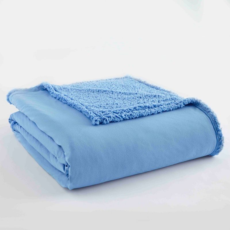 Full Morning Glory Blue Fleece Sherpa Reversible Blanket