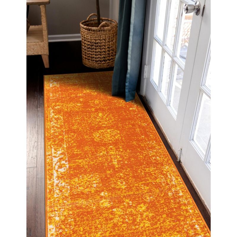 Sofia Orange Low Pile Washable Runner Rug