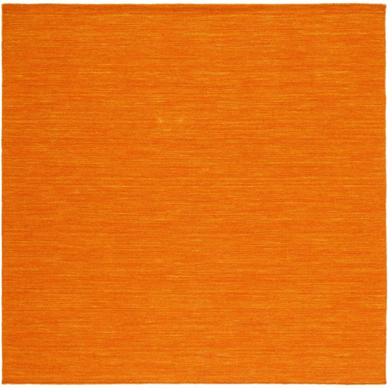 6' x 6' Square Orange Wool and Cotton Flat Woven Rug
