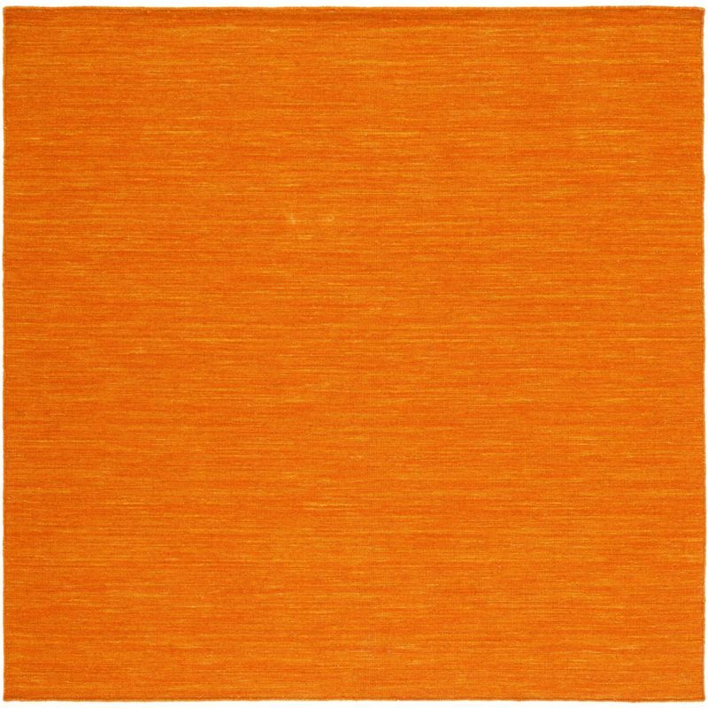 6' x 6' Square Orange Wool and Cotton Flat Woven Rug