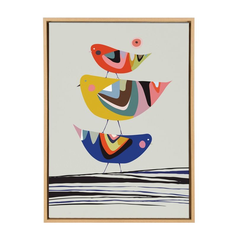 Natural Multicolor Bird Print on Canvas with Wood Frame