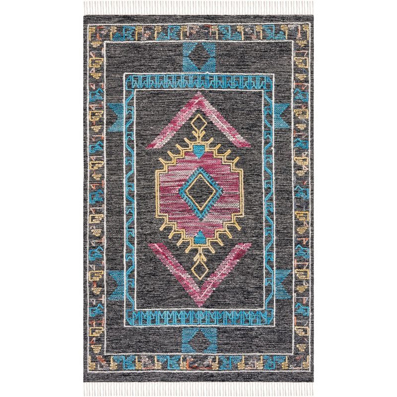 Bohemian Black and Pink Wool Flatweave 5' x 8' Area Rug