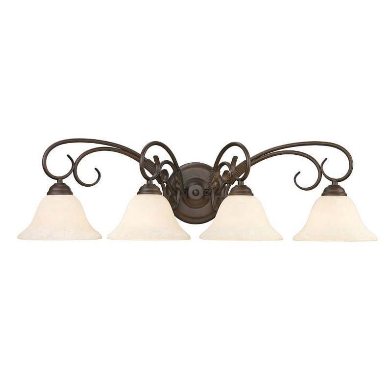 Homestead Transitional Rubbed Bronze 4-Light Vanity with Tea Stone Glass