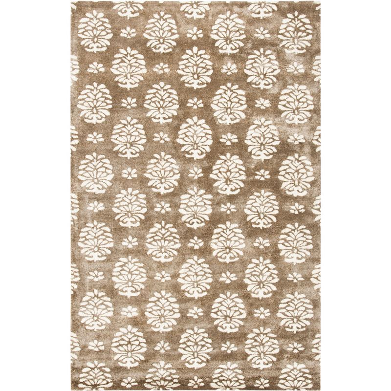 Ivory Rectangular Tufted Wool and Viscose Area Rug