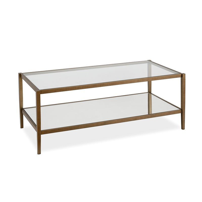 Modern Brass 45" Rectangular Coffee Table with Glass Shelf