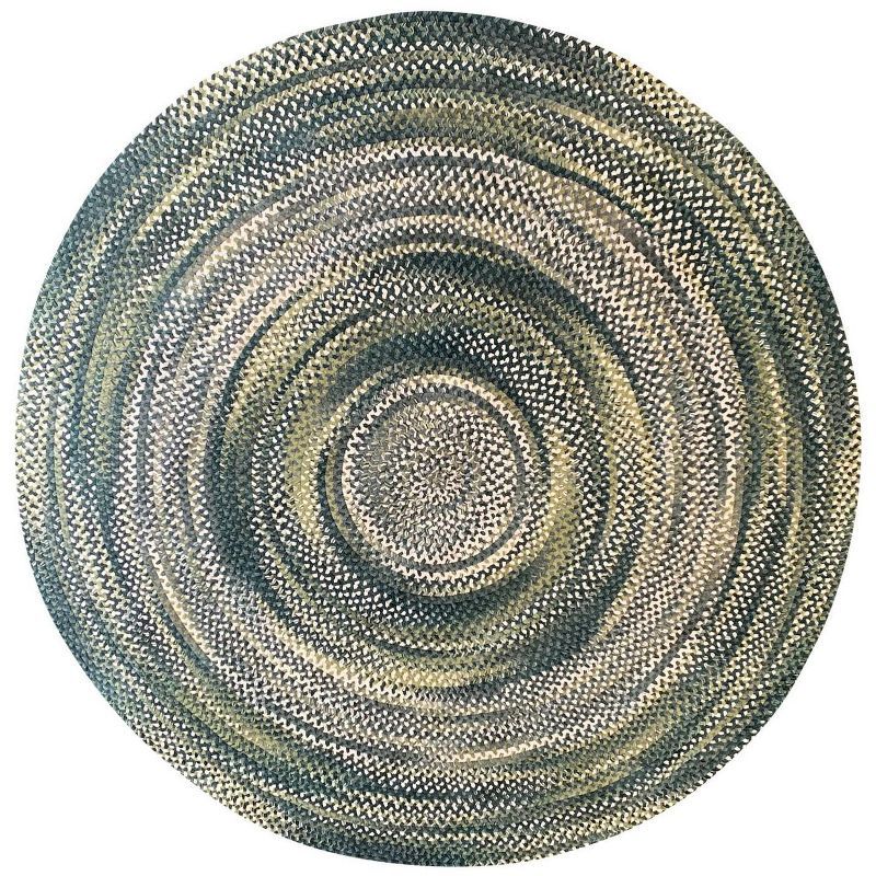 Olive Stripe Chenille 72" Round Braided Reversible Rug