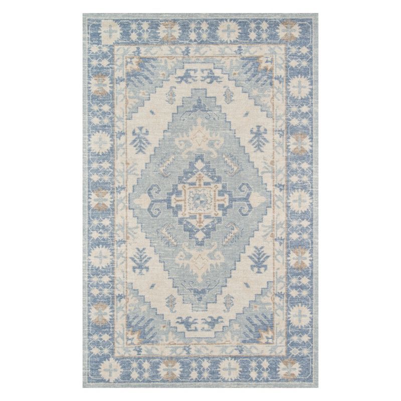 Handmade Blue Medallion Wool and Synthetic Area Rug