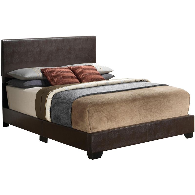 Cappuccino Faux Leather Upholstered Full Panel Bed with Headboard