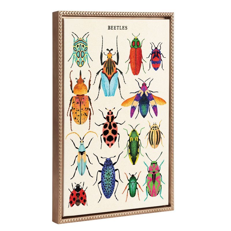 18"x24" Gold Framed Colorful Beetles Canvas Wall Art