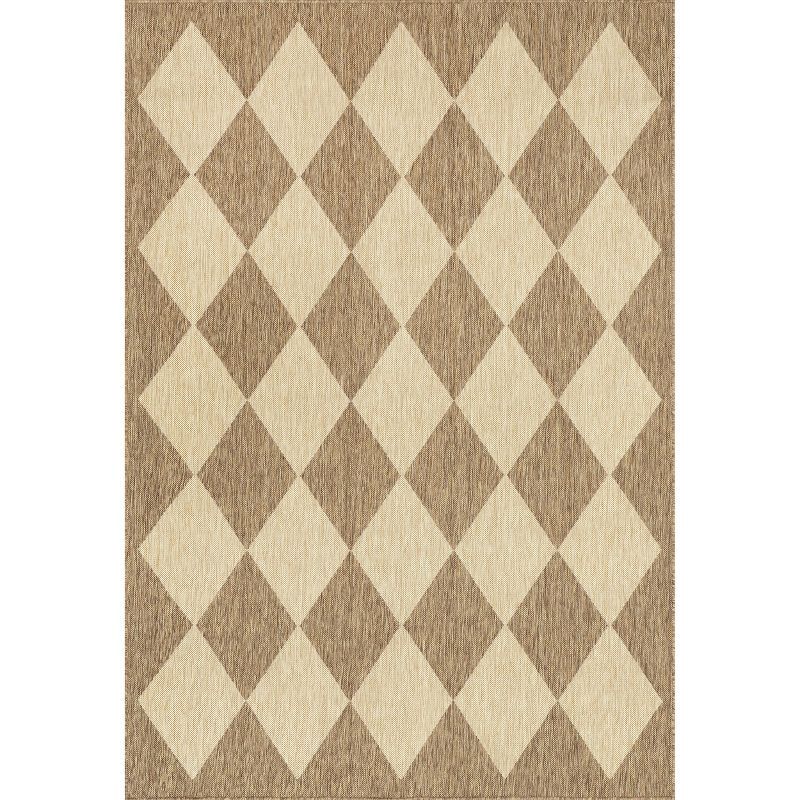 Beige and Brown Diamond Trellis Indoor/Outdoor Area Rug