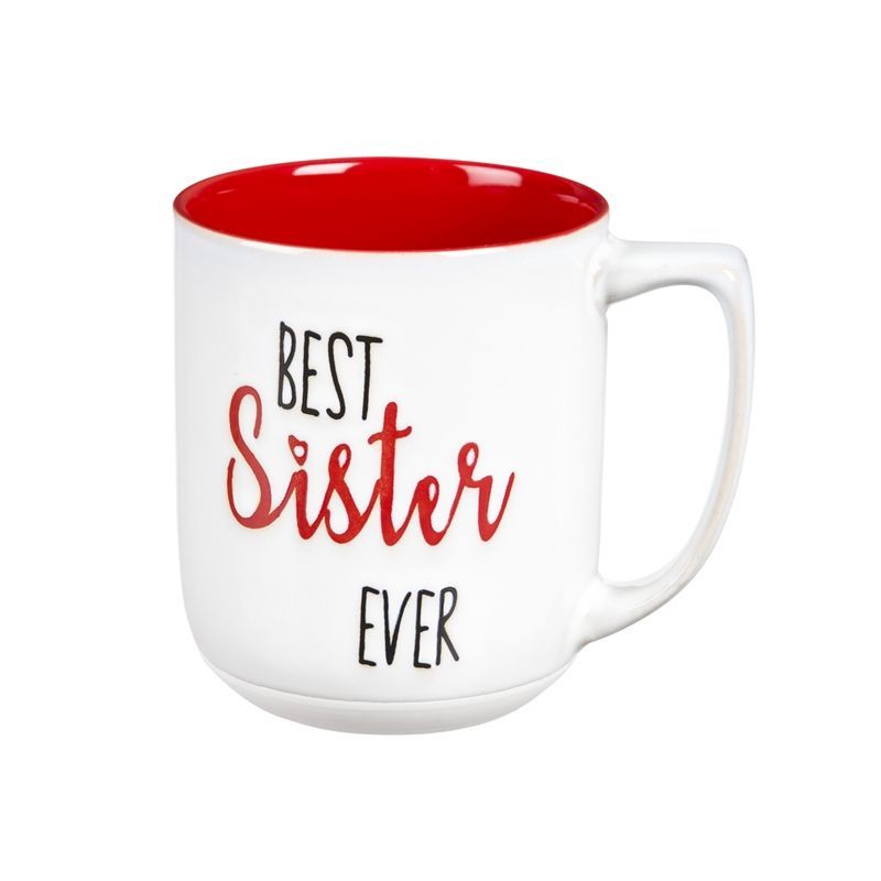 Best Sister Ever White and Red Ceramic Mug, 14 oz