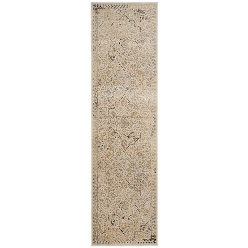 Cream Hand-Knotted Viscose Vintage Runner Rug